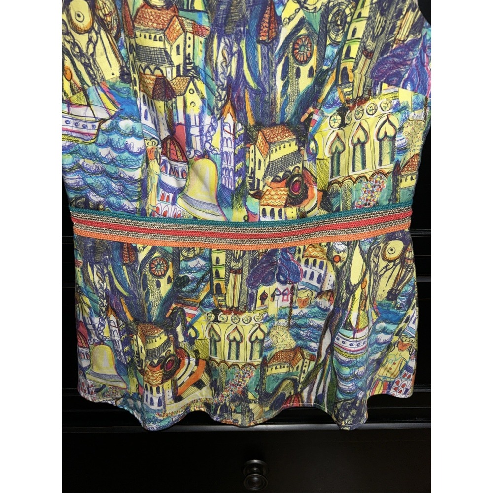 Anthropologie Weston Womens Sz S Peplum Top Illustrated Cityscape Sleeveless Art - Picture 4 of 7